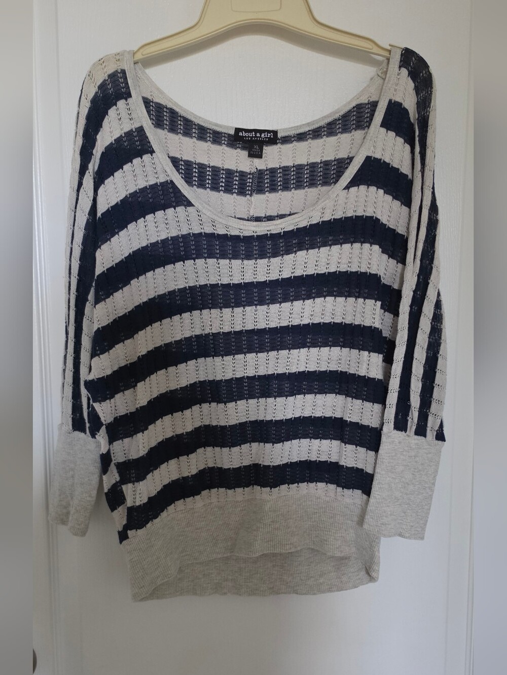 About a Girl Navy and Cream Striped Lightweight Sweater
